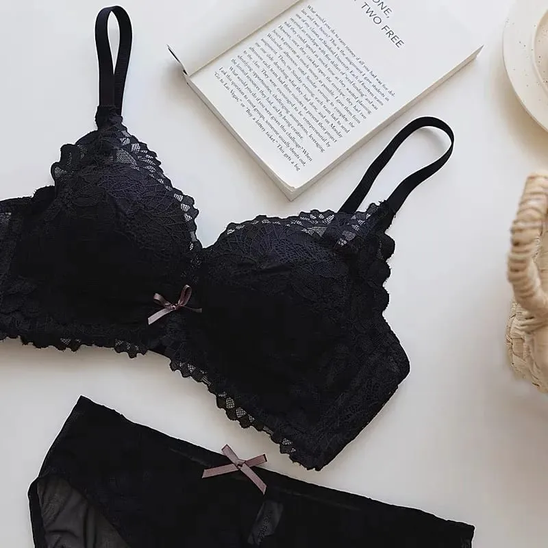 Women's Japanese Style Bra & Panty Set Luxury Lace Push Up Small Bust Support Adjustable Comfort No Gap Wirefree Free Shipping — image 10