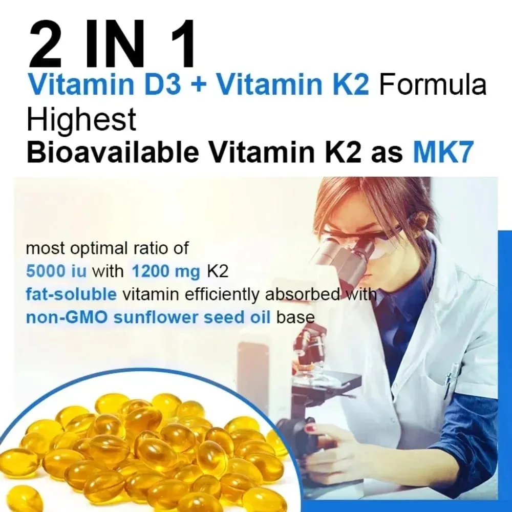 Vitamin D3 K2 Capsule Promotes Strong Bones Calcium Absorption for Teeth Heart Cardiovascular Health — image 3