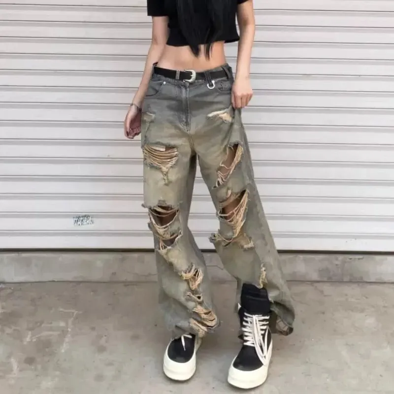 Men's Jeans Relaxed Fit Distressed Ripped Denim Pants Streetwear Summer Man Pants Washed Vintage Wide Leg Holes — image 4