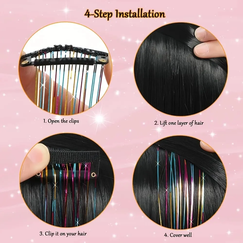 Hair Tinsel Clip in Rainbow Hair Accessories 24 Inch Fairy Hair Tinsel Kit for Women Glitter Extensions Synthetic for Christmas — image 6