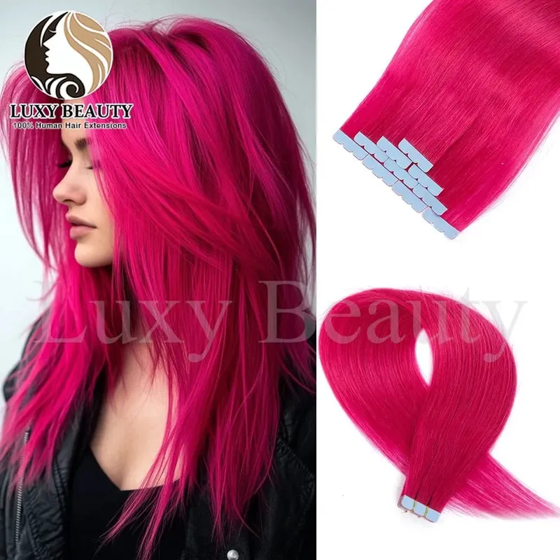Colored Blue Mini Tape in Human Hair Extensions Invisible Seamless Tape in Hair 10pcs Pink Red Green Purple Blue Mini Tape Hair
