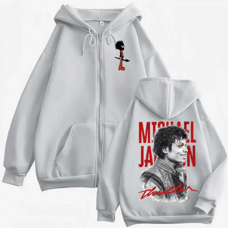 90's Rock Singer Michael Jackson Graphic Zipper Hoodies Vintage Fashion Zip Up Sweatshirts Men Women Casual Oversized Pullovers — image 6