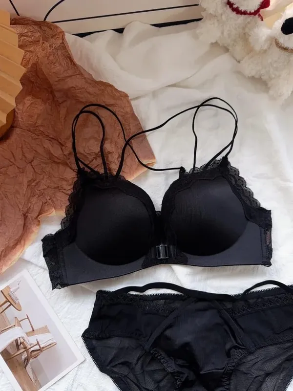 Comfortable Leopard Print Front Fastening Bra Set for Women Backless Small Chest Enhancing Hot Sale Lingerie