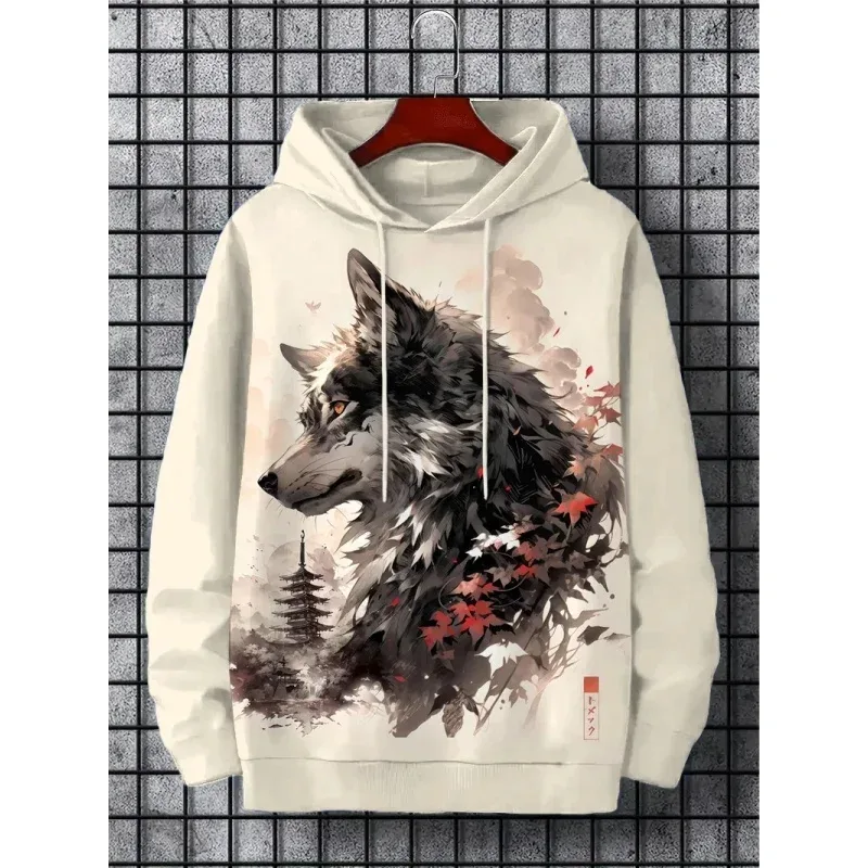 3D Printed Waves Noodles Hoodie For Men Cool Wolf Pattern Long Sleeve Tops Casual Sweatshirt Harajuku Pullover Loose Hoodies — image 5