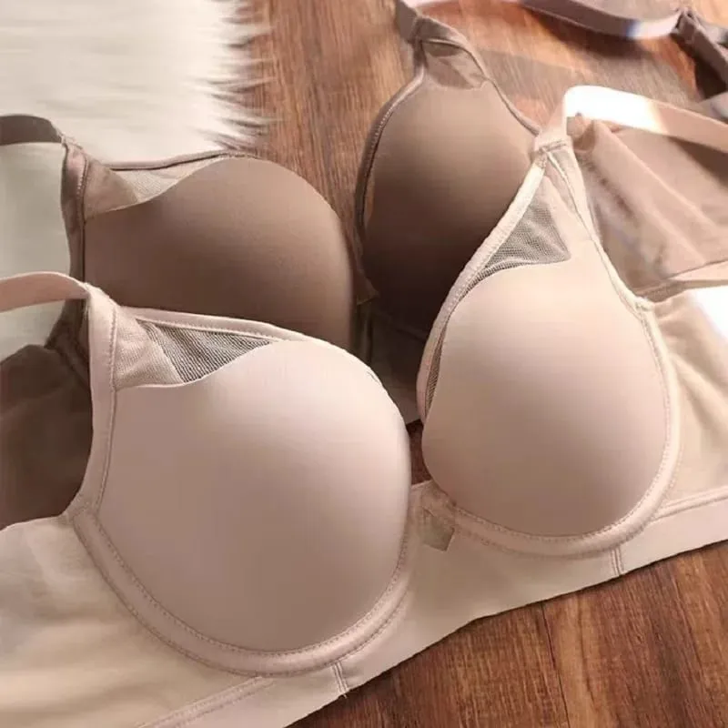 Plus size sem costura fina push up lingerie para mulheres seios grandes parecem menores sutiã anti-flacidez macio underwire — image 4