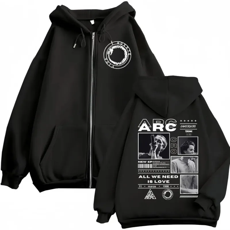 Canserbero Allt vi behöver är kärlek Muerte Vida Merch Zipper Hoodie Herrmode Hip Hop Zip Up Sweatshirts Casual Fleece Pullovers — image 15