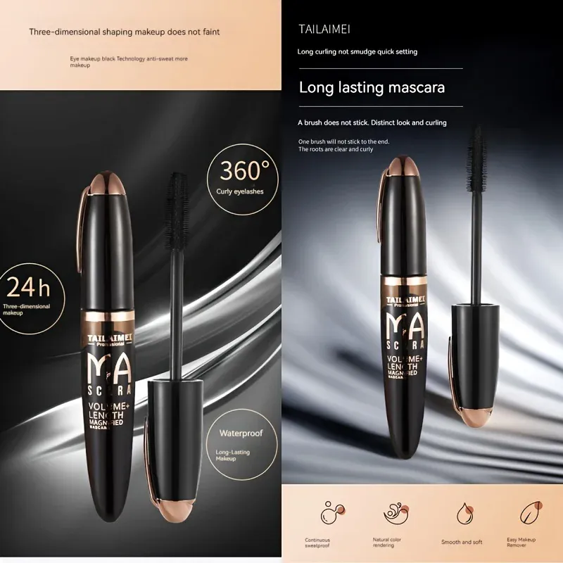 1 PC Hindi tinatablan ng tubig 3D Mascara Makapal Mahaba Mabaho-proof Mabilog na Naka-encrypt na Pangmatagalang Curling Malaking Makeup sa Mata na may 360° Spiral Brush — image 6