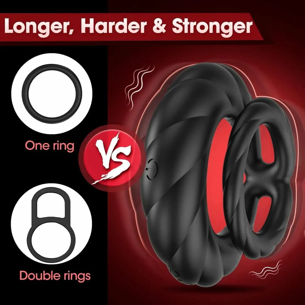 Mens Vibrating Cock Ring Sex Toys Double Penis Ring Vibrator Delay Ejaculation Male Sex Toys for Longer Harder Stronger Erection