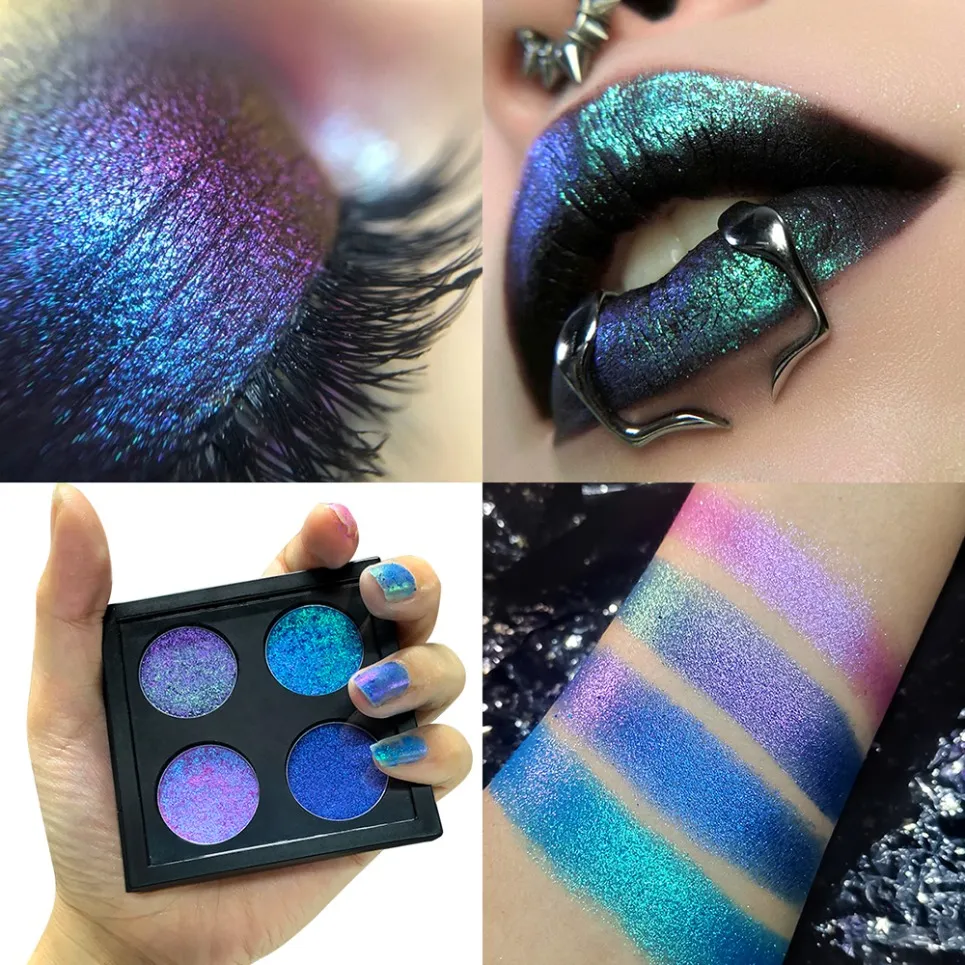 4 Colors Vegan Chameleon Eyeshadow Palette Private Label Makeup Wholesale Custom Logo Color Shift Eye Shadow — image 4