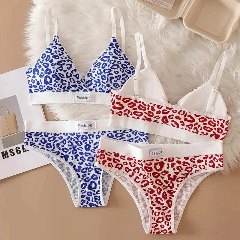 1/2/3set Women V-Neck Bra And Panties Set Low Waist Panties Female Sexy Lingerie Set Leopard Print Cotton Bra Sport Underwear — image 5