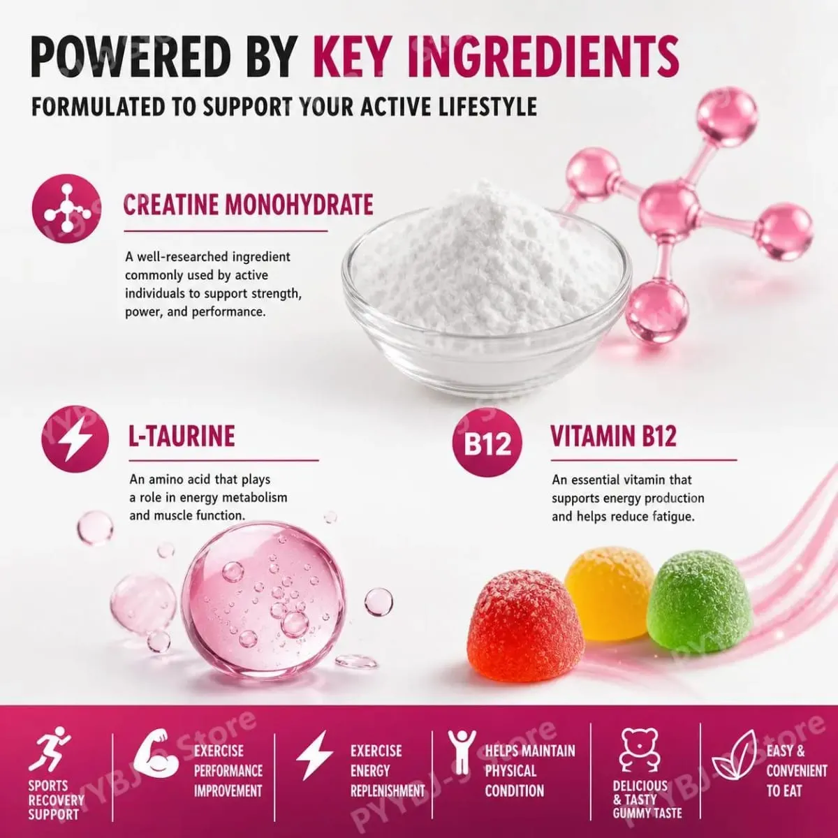 Docteat Creatine Monohydrate Gummies for Muscle Builder Energy Boost Muscle Recovery Stamina Bone Health Support 80 Count