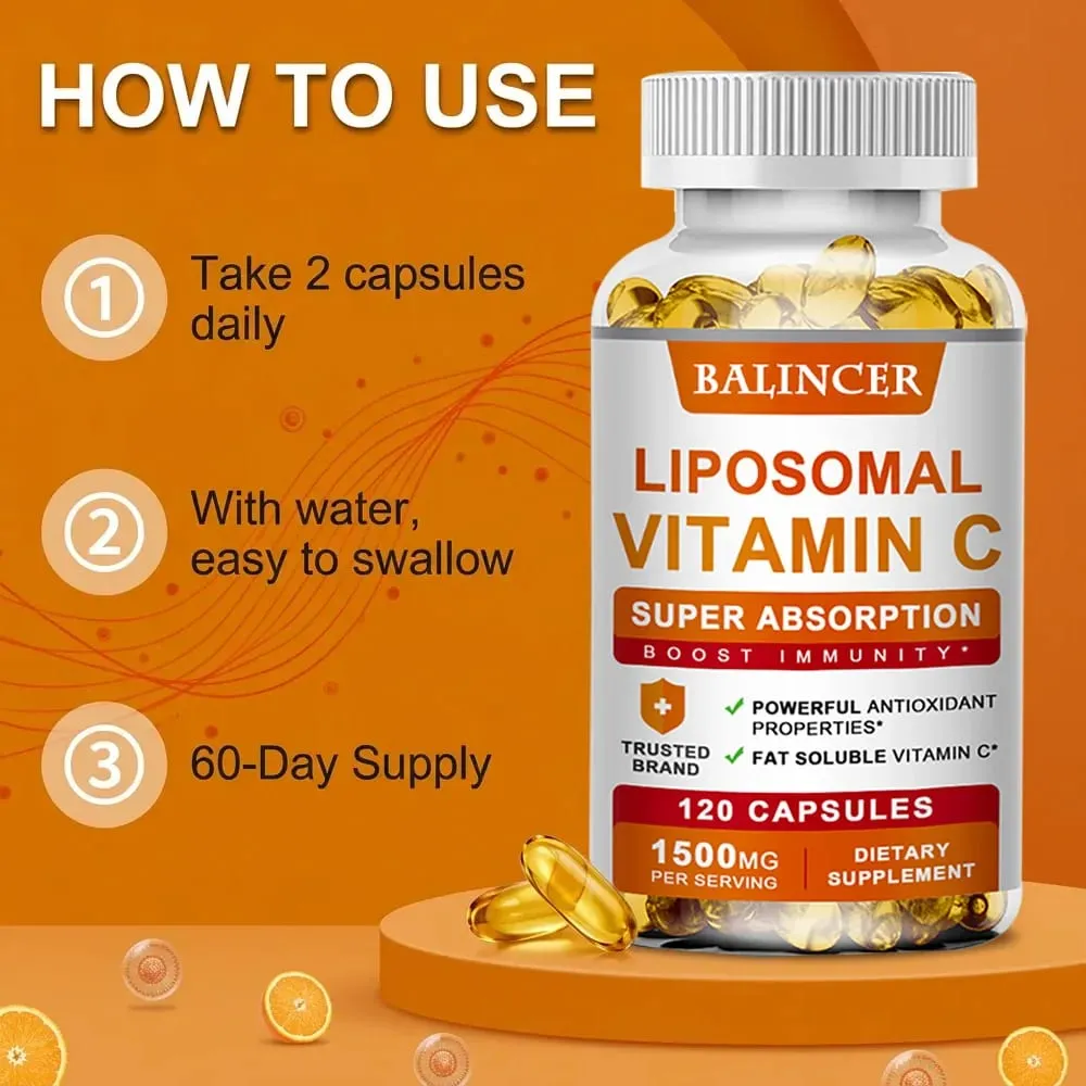 Vitamina C lipossomal apoia a saúde antioxidante e a função imunológica, alta absorção, não OGM, sem glúten - 120 cápsulas — image 6
