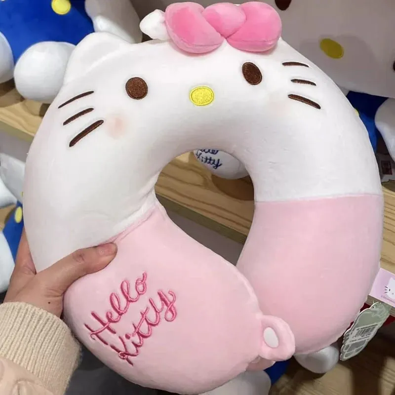 Sanrio 귀여운 U 자형 목 베개 헬로 키티 Purin Pochacco 휴대용 ​​낮잠 베개 목 지원에 적합 Kuromi 플러시 장난감