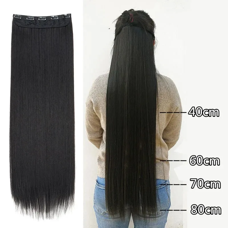 Synthetic 32Inch/40Inch Super Long Straight Clip In Hair Extensions Heat Resistant Hairpiece for Women Daily Party Use — image 6