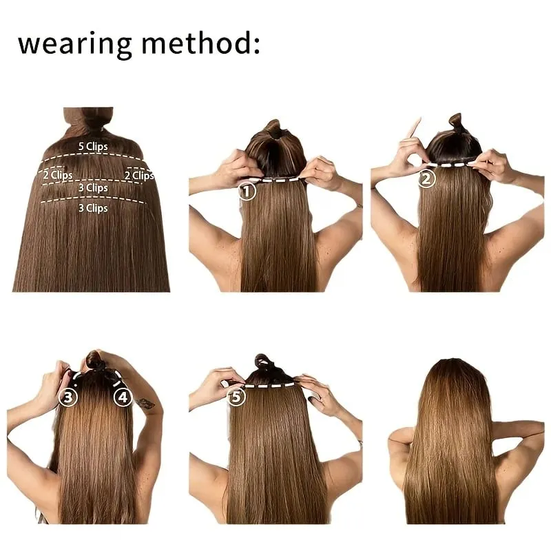6pcs Clip-in Straight Hair Extensions Suitable for Women - Heat Resistant Synthetic Hairpiece with Look — image 5