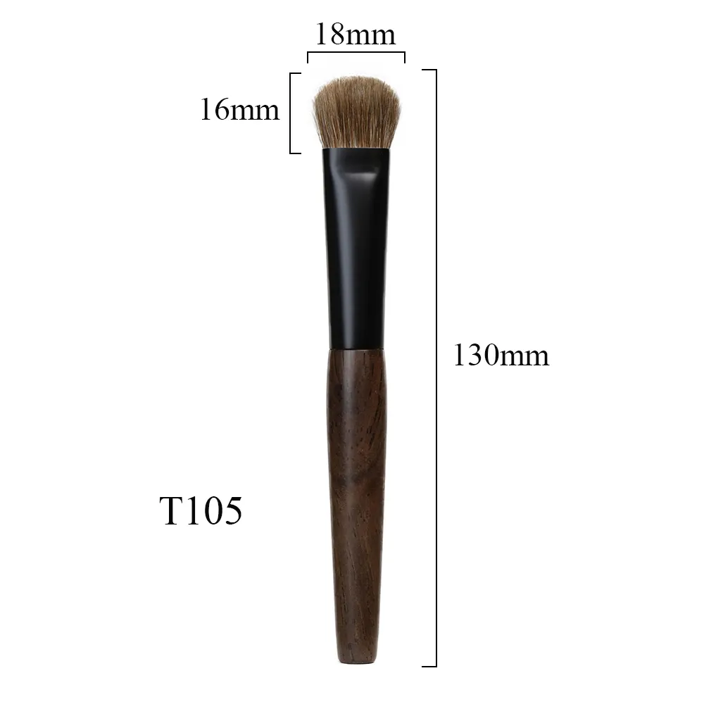 T105 Kuas Makeup Buatan Tangan Profesional Concealer Rambut Kambing Alami Kuas Foundation Kecil Kuas Make Up Gagang Kayu Eboni — image 6