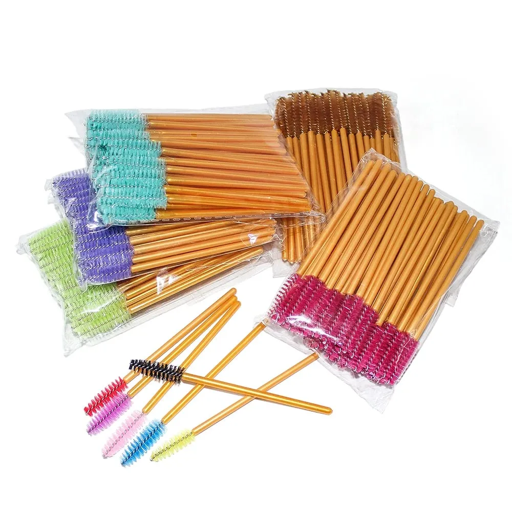 50Pcs Disposable Eyelash Makeup Brush Mascara Wands Gold Mini Eye Lash Brushes Short Eyebrow Comb Eyelashes Extension Tool — image 3