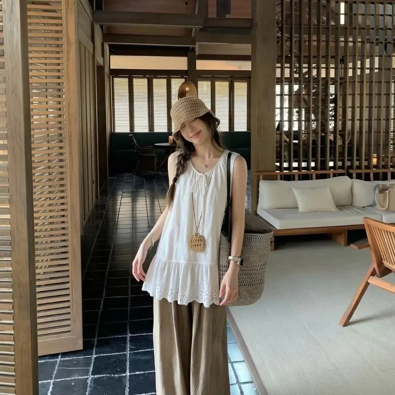 Áo Lười Lười Phong Cách Chắc Chắn Đơn Giản Áo Vest Top Mùa Hè Mới Mỏng Tất Cả Trận Đấu Giản Dị Áo Sơ Mi Thời Trang Hàn Quốc Nữ quần Áo — image 4