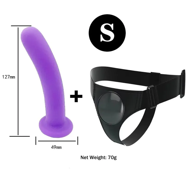 Adjustable Silicone Strap On Dildo Harness with Strong Suction Cup Slim Curved Pegging Dildo Wearable Sex Toy for Women Men Cou