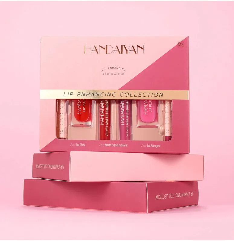 Set Riasan Bibir 6 Buah Lipstik Cair Matte Tahan Air Lip Gloss dan Lip Liner Sangat Berpigmen dan Mudah Diaplikasikan