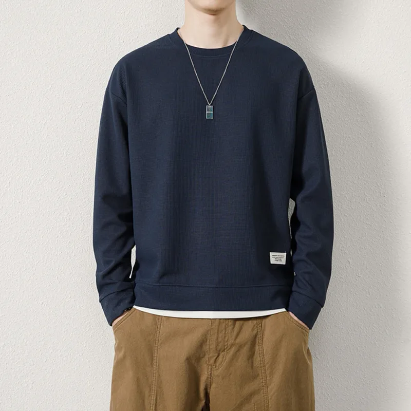 Loose for Fit Plaid Sweatshirt for Men with Long Sleeves Round Neck and Fake Two-Piece Visual Design for Everyday Use — image 7
