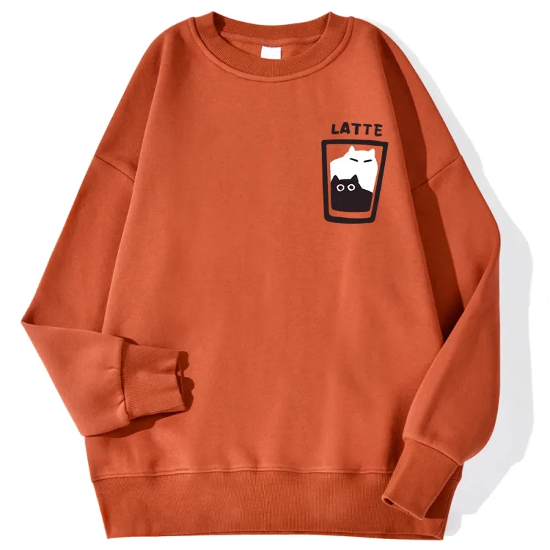 Cat Latte Cartoon Design Men Sweatshirt Fashion Casual Hooded Vintage Loose Hoodies Korean Fleece Clothing — image 9