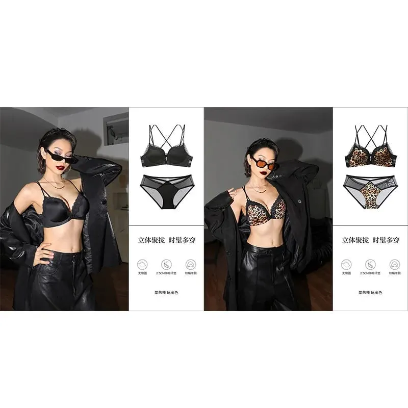 Victoria Style MOYISU Pink Leopard Wireless Bra Set Front Hook Design Push Up Bralette Sexy Back Lingerie To Boost Small Bust