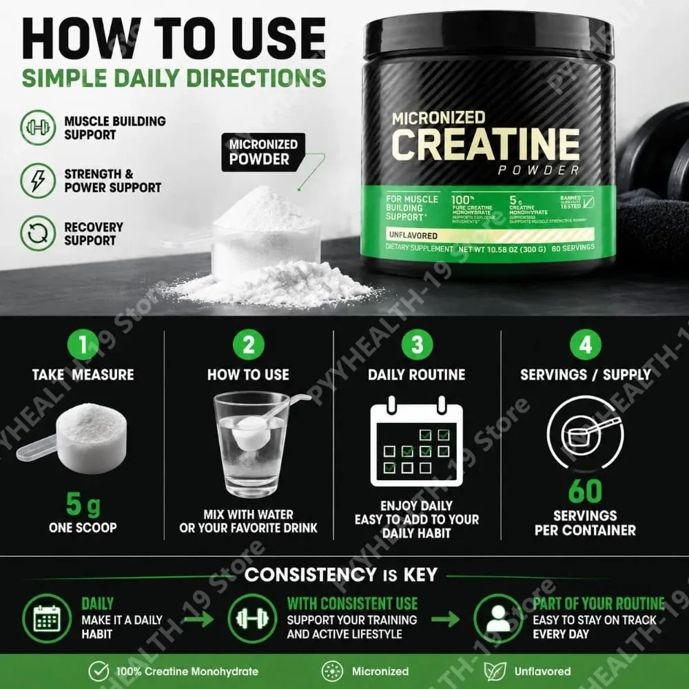 Micronized Creatine Monohydrate Pure & Unflavored Powder for Muscle Building Strength Power & Recovery Support Adults 300g — image 5