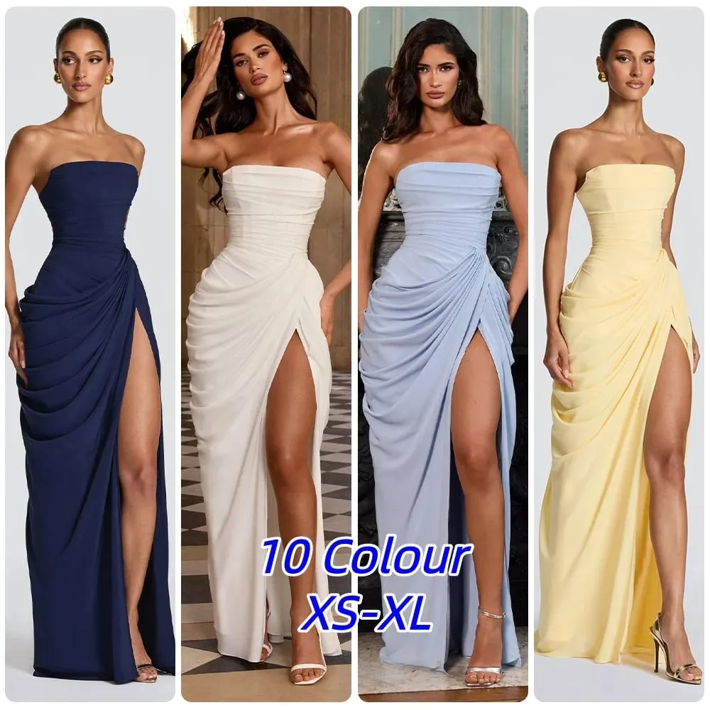 Sexy Solid Geplooide Strapless Jurk Lady Chic Off-shoulder Backless Hoge Taille Split Jurken Vrouwen 2026 Nieuwe Avond Party Gown — image 2