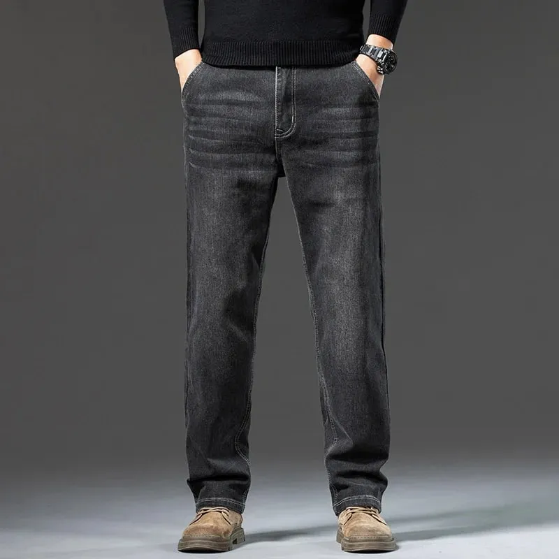 Men's Loose Straight Leg Jeans Retro Washed Elastic Casual Pants Suitable for All Seasons Versatile Pants — image 3
