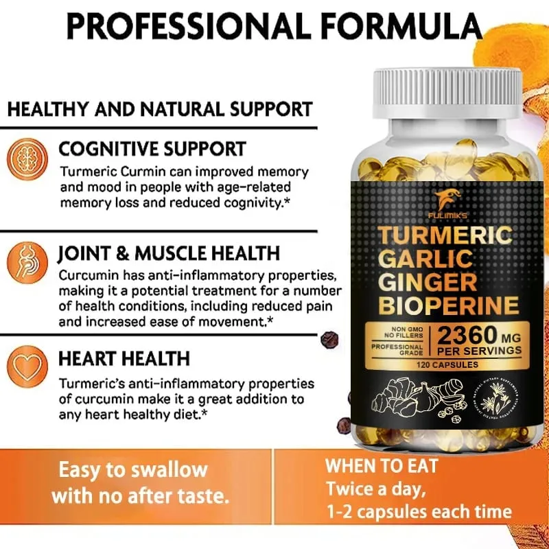 Buy 2 Get 2 Free! Turmeric Curcumin Supplement with BioPerine & Garlic for Joint Support Immune Health & Anti Inflammatory — image 4