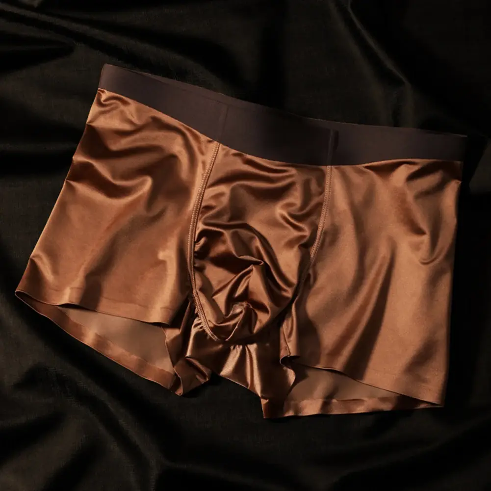 1pc Mens Seamless Boxershorts Breathable Crotch Panties Ice Silk Boxer Shorts Comfortable Satin Men's Underwear Briefs