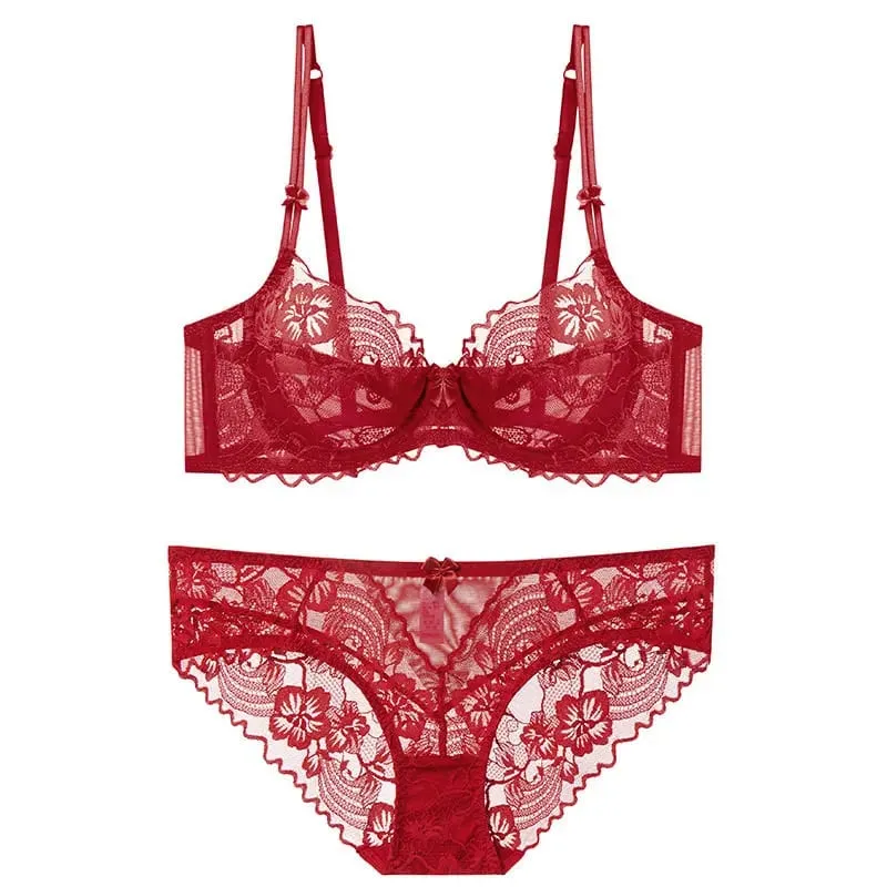 Everyday Lace Lingerie Ultra-thin Breathable Upper Support Anti-sag No Sponge Transparent Bra Set ladies Basic Underwear S-XL