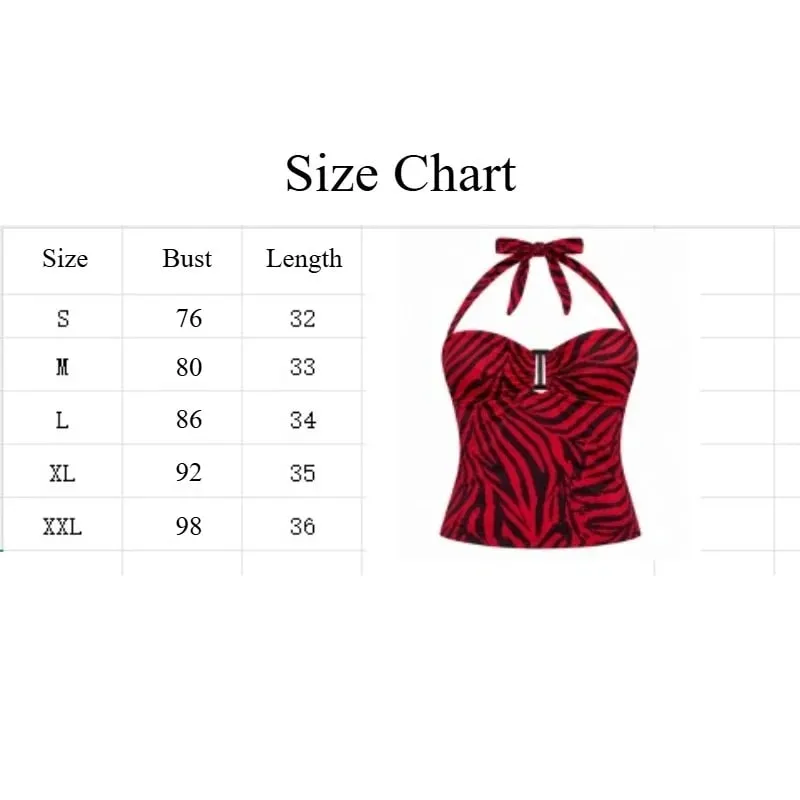 Red Black Stripe Halter Top for Women Sexy Hollow Out Backless Sleeveless Waist Cinched Camisole Summer Vintage Cosplay Costume — image 7