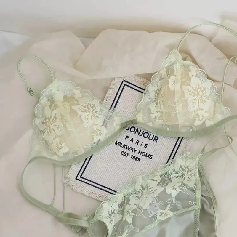Super Sexy See-Through Lace Bra Set Hollow Out No Underwire French Triangle Bralette and Panties Women Hot Lingerie 2026 Fashion — image 4