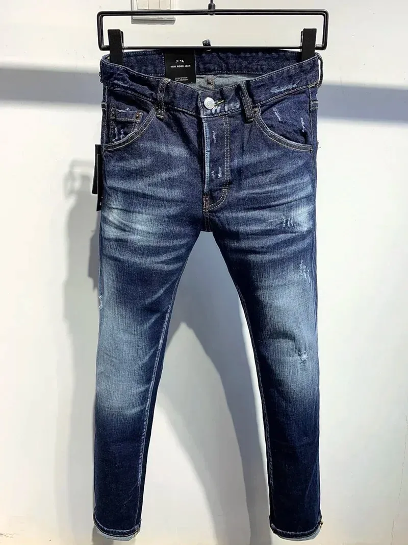 new D2 Men Jeans Badge Printed Coolguy Boy Long Pants Straight Pockets Hole SLIM BLUE embedded jeans pant 9811 — image 2