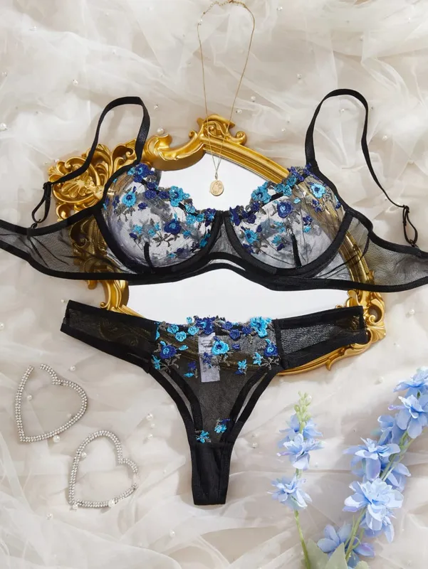 Womens Embroidered Bralette And Panty Set Floral Design Soft Stretch Fabric Comfortable Everyday Underwear — image 6