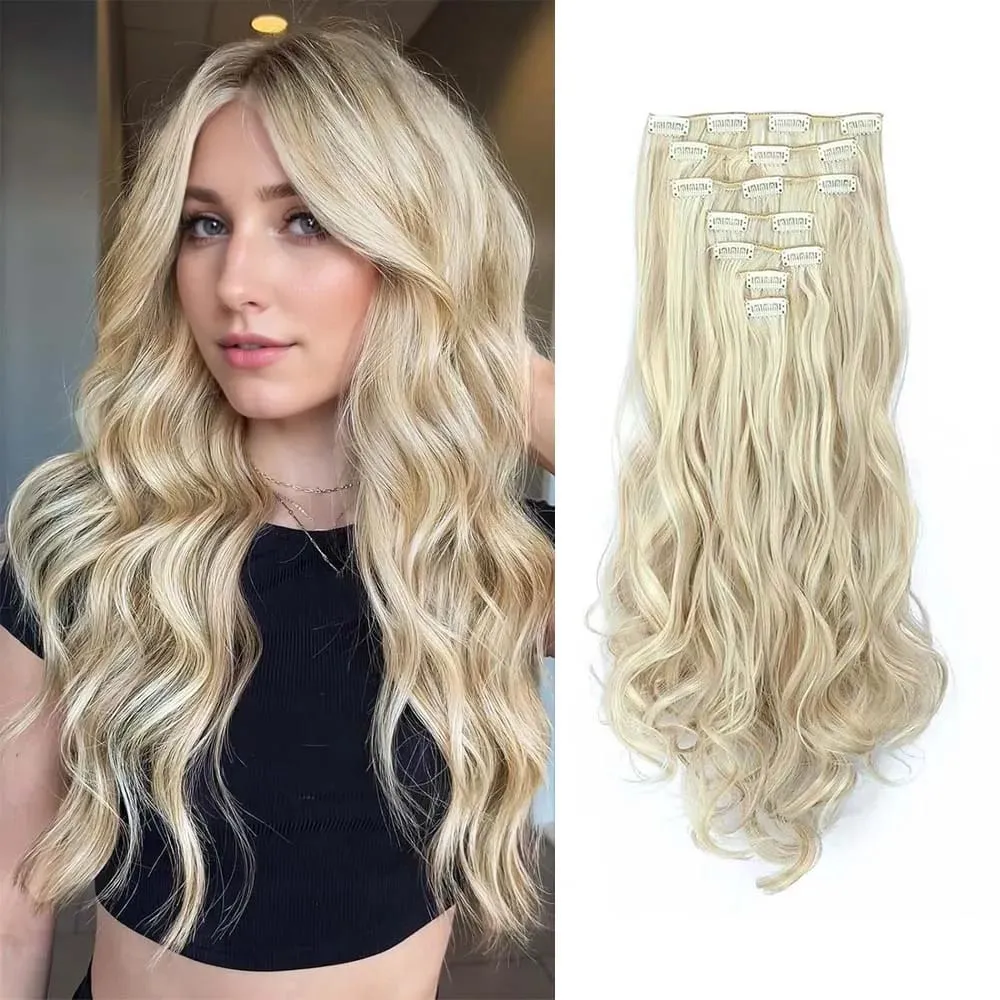 7pcs/set 22inch Elegant Wavy Clip-In Hair for Instant Volume & Everyday Glamour Suitable For All Women Synthetic Extension — image 18