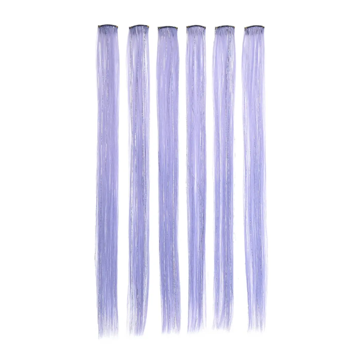 Synthetic 6pcs Clip in Hot Pink Hair Extensions Mix tinsels 22 Inch Colored Hair Extensions 2 in 1 Rainbow Hair — image 10