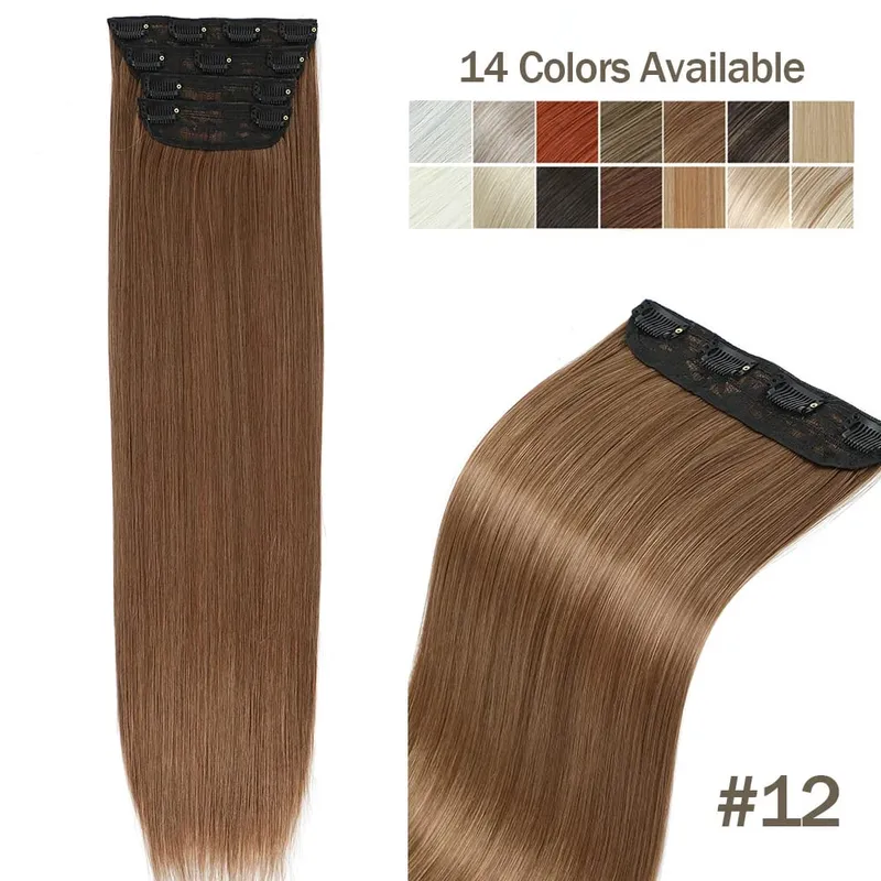 4Pcs 24 Inch Clip In Hair Extensions 200g Colored Brown Blonde Synthetic Heat Resistant Straight Hairpieces Thick Ends For Women — image 11