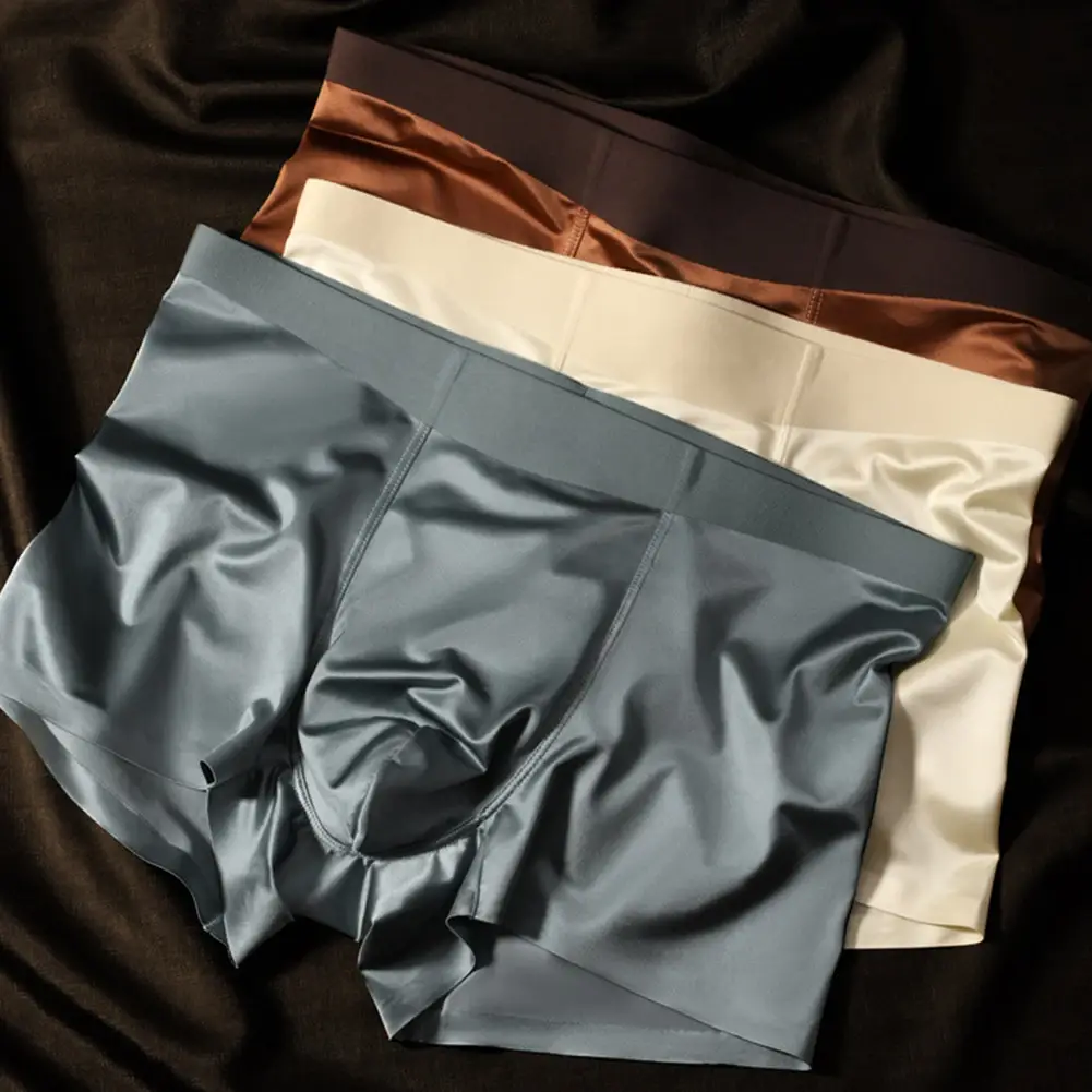 1pc Mens Seamless Boxershorts Breathable Crotch Panties Ice Silk Boxer Shorts Comfortable Satin Men's Underwear Briefs