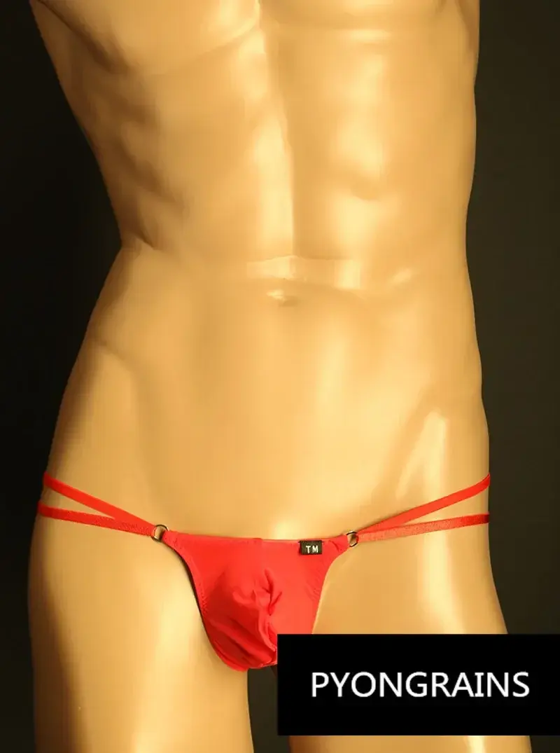 Férfi Állítható Fém O-gyűrű Dupla vékony pántos Bikini Alsónadrág Alacsony emelkedés Selymes Ice Silk 3D U Konvex Tasak Szexi Férfi Fehérnemű