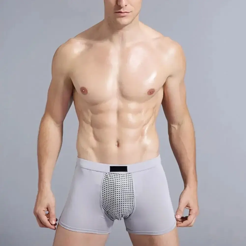 Men Boxers Sweat Absorption U Convex Magnetic Physiological Underwear Massage Solid Color Plus Size Men Underpants Inner Wear Cl — image 1
