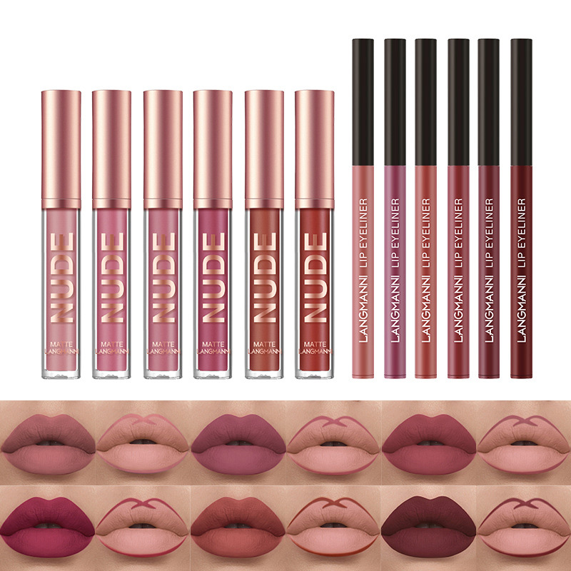 Waterproof Lasting Matte Velvet Lip Gloss Lip Liner Set 2pcs/set Lipliner Pen and Lip Gloss Combination Set Lips Contour Makeup — image 6