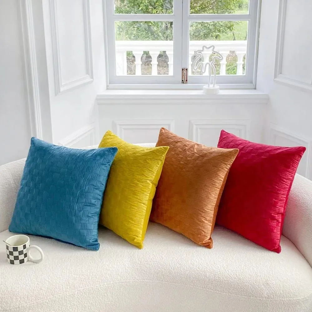 Mall Nordic Punching Process Checkered Velvet Cushion Cover 45x45cm Solid Color Decorative Throw Pillow Case for Sofa — image 4