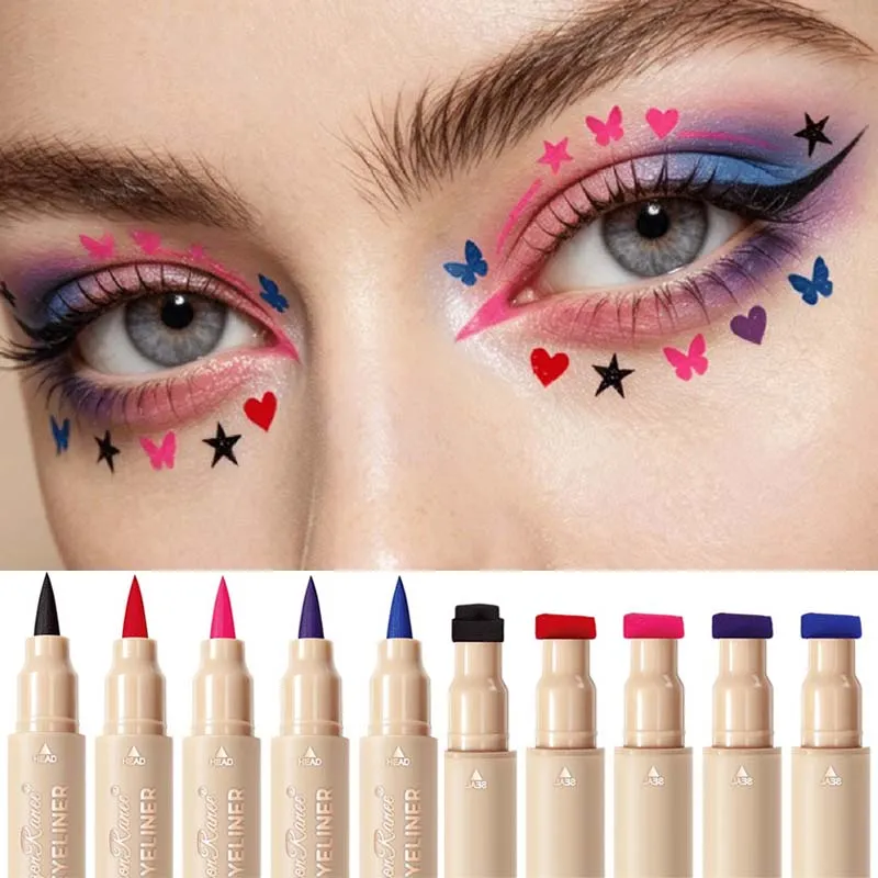 2-in-1-Eyeliner mit doppelseitigem Stempelsiegel, schnell trocknend, wasserfest und schweißfest, verwischt nicht leicht, bunter Augen-Make-up-Eyeliner
