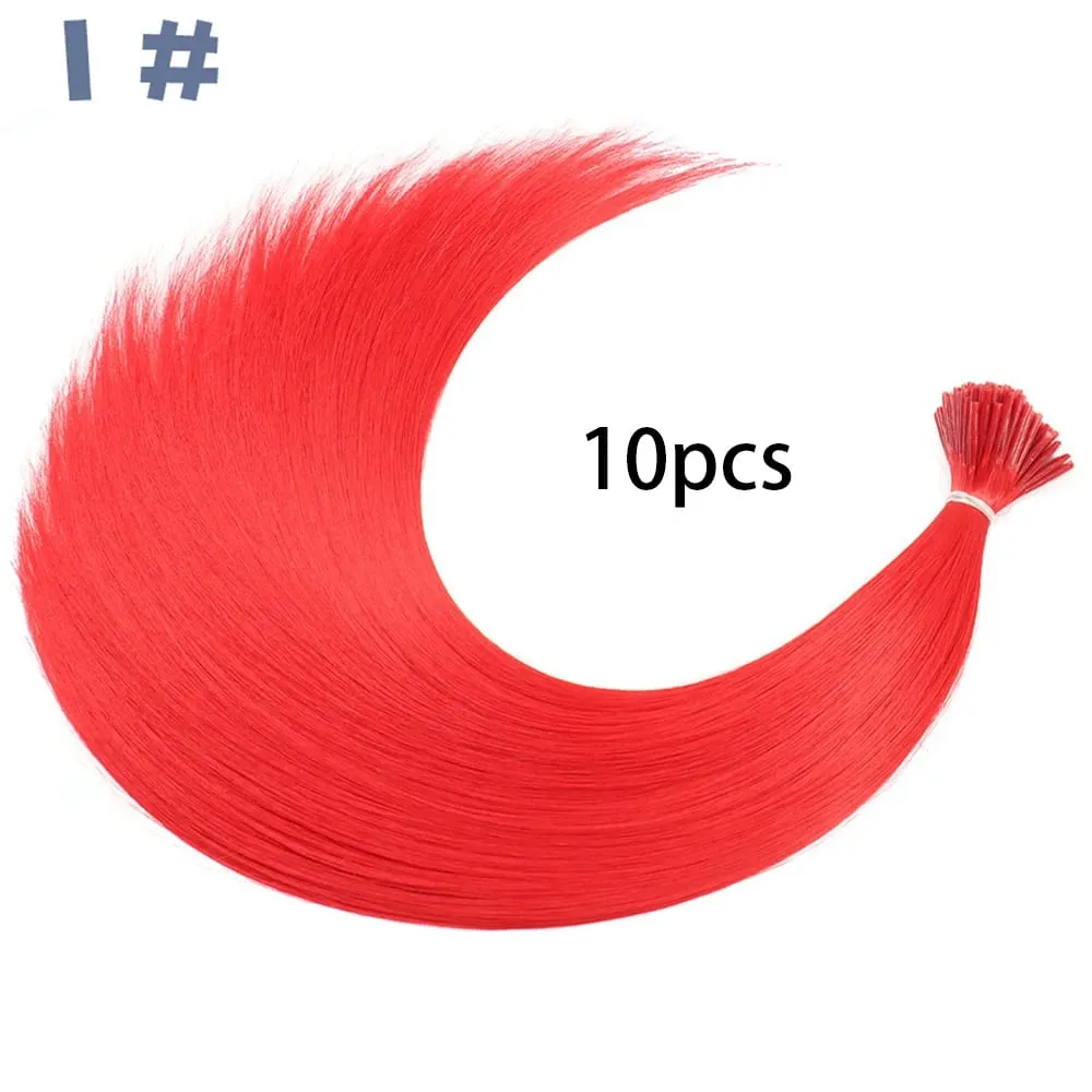Estensioni per capelli sintetici colorati con punta I, capelli lisci, 16 pollici, per donne, ad alta temperatura, 10 fili/confezione di colori — image 10