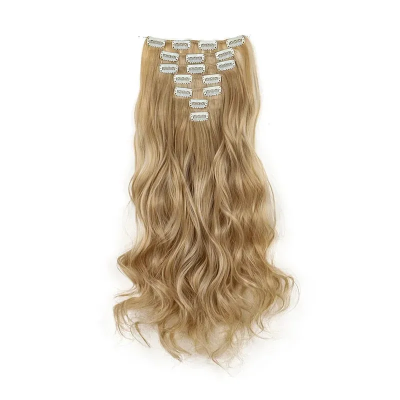 Synthetic 24Inch 7pcs/set Long Curly Clip In Hair Extensions Heat Resistant Fluffy Hairpiece for Women Daily Party Use — image 15