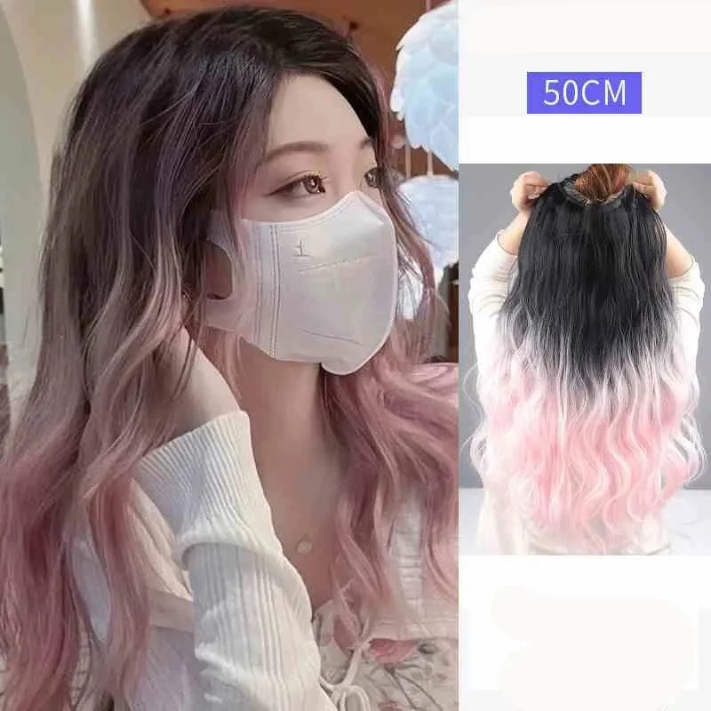 One piece hanging ear dyed synthetic wig piece for women highlighted color hair extensions