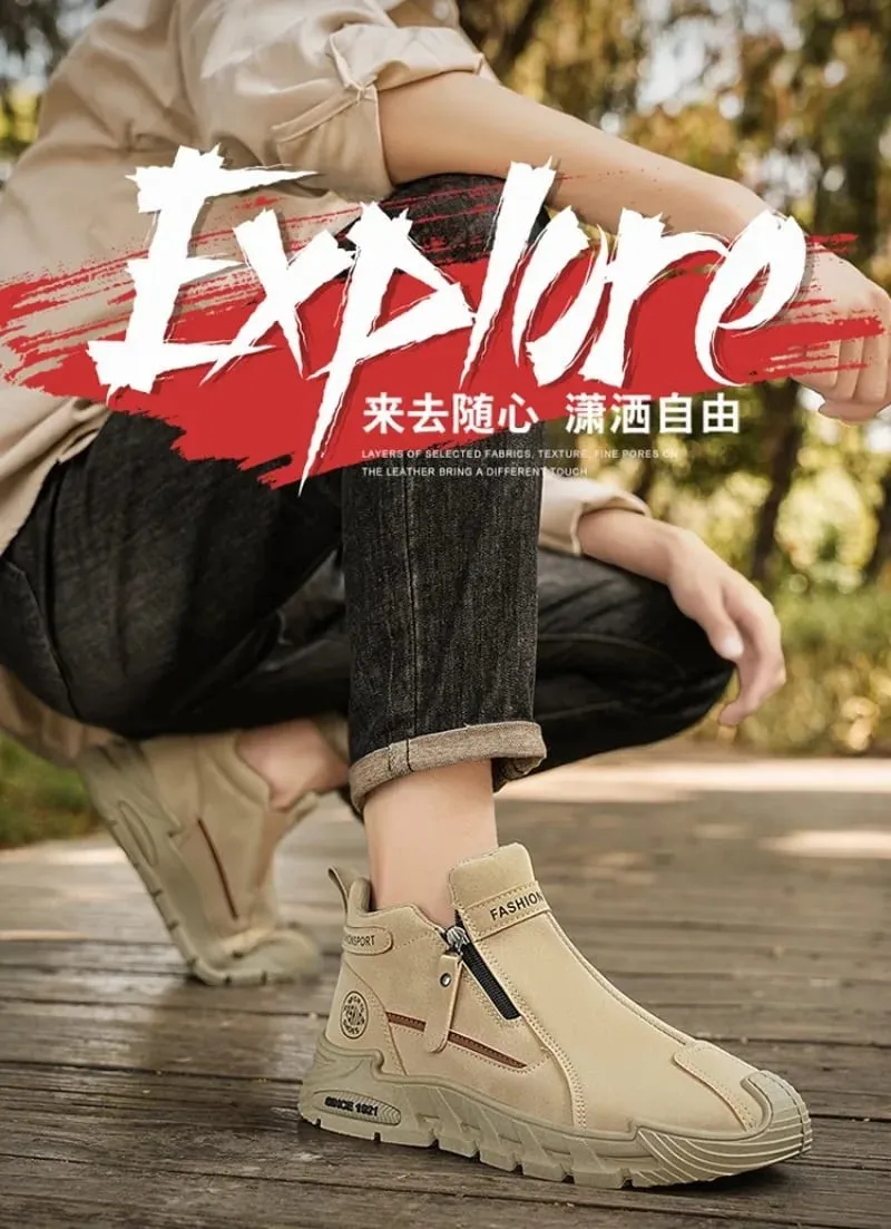 Mens Casual Labor Shoes Fashion Zipper Versatile Men Outdoor Climbing Shoes Non Slip Wear-resistant Sneakers Zapatos Para Hombre — image 8